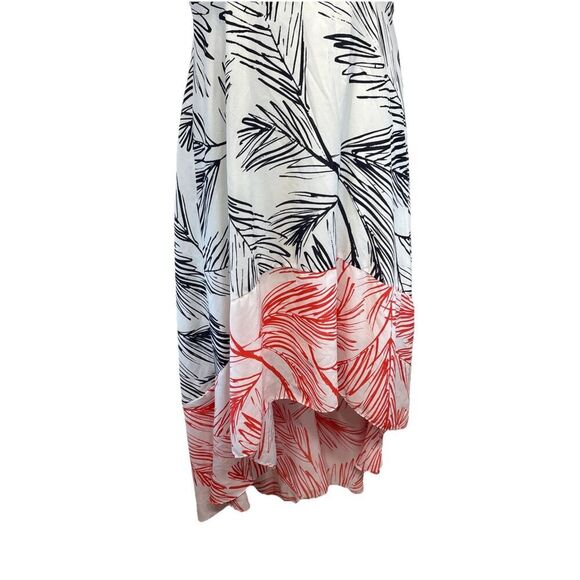 Vince Camuto High Low Dress Size 4 Navy Coral Tropical Shell Palm Print Resort - Picture 6 of 10
